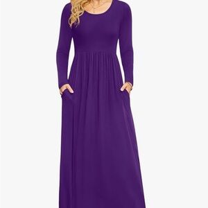 Amazon Purple Long Sleeve Crew Neck Gown